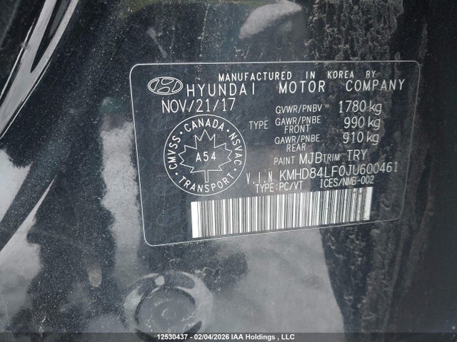 KMHD84LF0JU600461 Hyundai ELANTRA GL