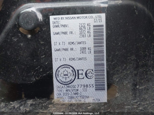 5N1AT2MV2GC779855 Nissan Rogue S/sl/sv