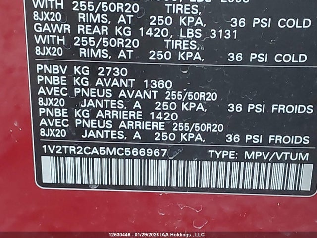 2021 Volkswagen Atlas Sel Premium მანქანა იყიდება აუქციონზე, vin: 1V2TR2CA5MC566967, აუქციონის ნომერი: 12530446