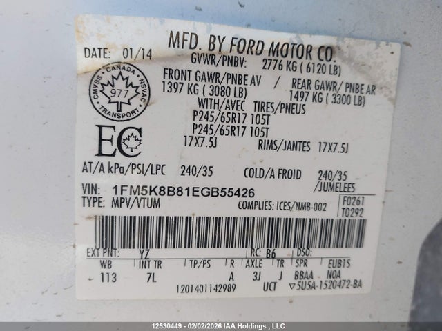 1FM5K8B81EGB55426 Ford Explorer