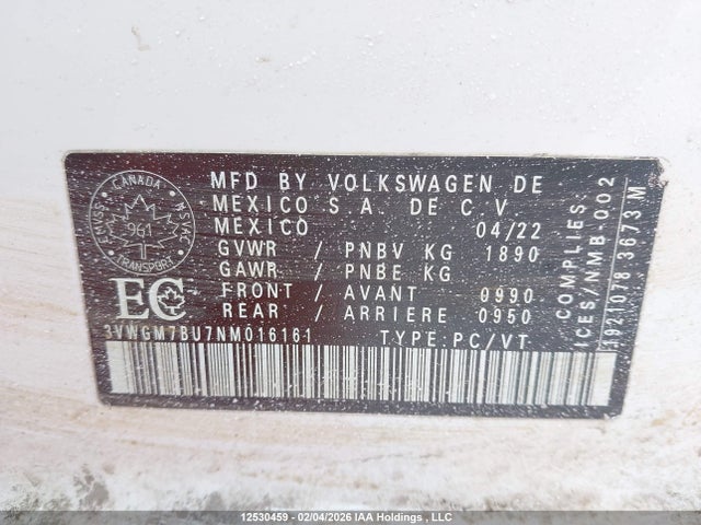 3VWGM7BU7NM016161 Volkswagen Jetta Highline