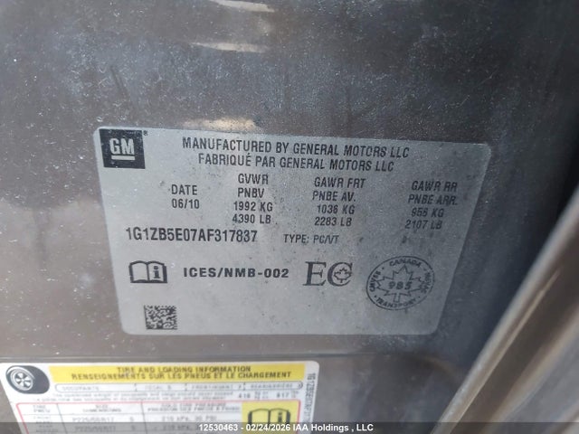 Aukcja sprzedaży 2010 Chevrolet Malibu Ls, vin: 1G1ZB5E07AF317837, numer aukcji: 12530463