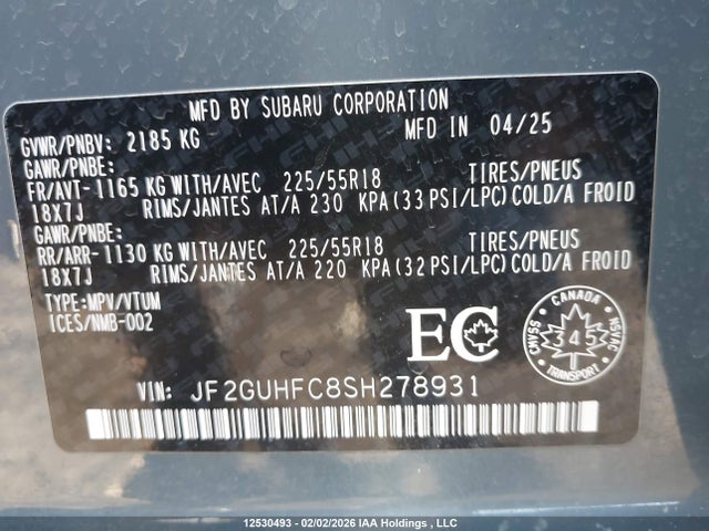 Subaru Crosstrek Onyx 2025 JF2GUHFC8SH278931 Image 9