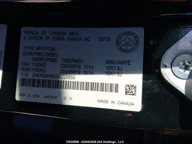 2HKRS6H96SH226850 Honda CR-V HYBRID