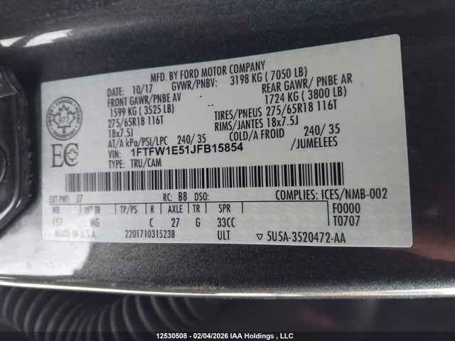 1FTFW1E51JFB15854 Ford F-150 Xlt