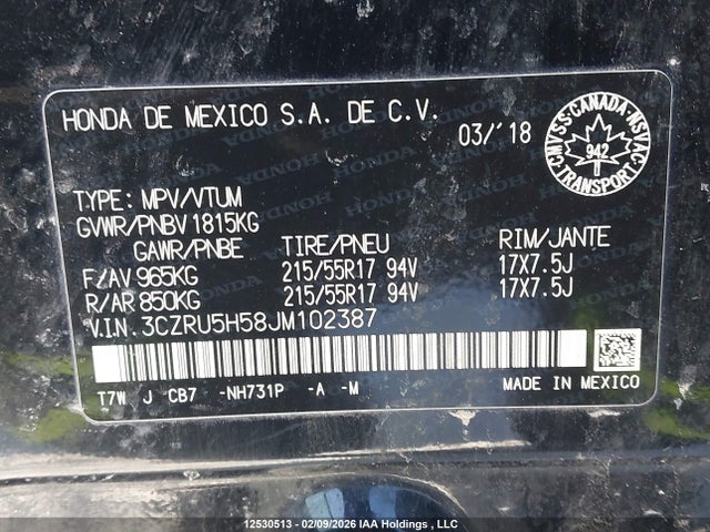 3CZRU5H58JM102387 Honda HR-V EX
