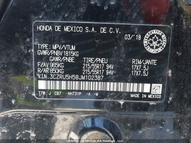 3CZRU5H58JM102387 Honda HR-V EX