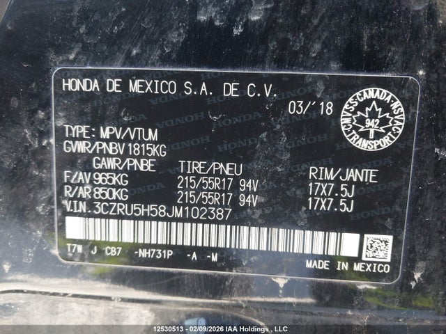 3CZRU5H58JM102387 Honda HR-V EX