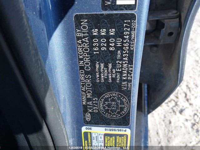 12530519 :رقم المزاد ، KNADN5A35G6549271 vin ، 2016 Kia Rio مزاد بيع