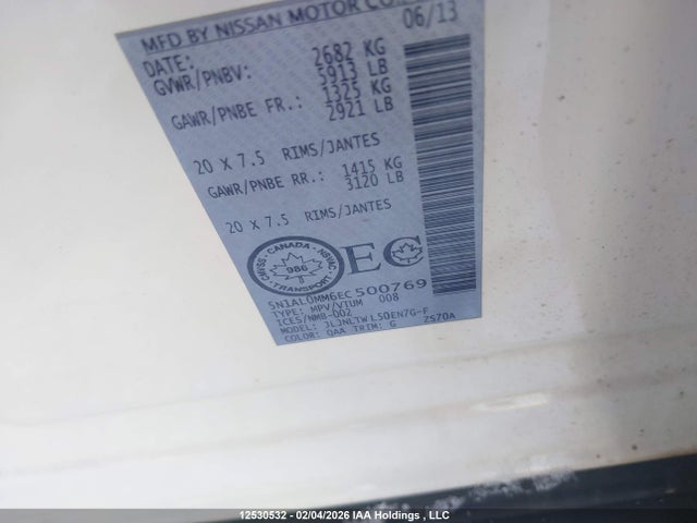 5N1AL0MM6EC500769 Infiniti QX60