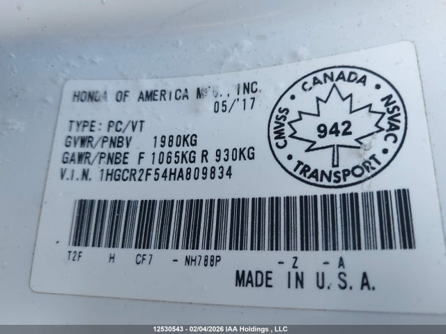 1HGCR2F54HA809834 Honda Accord Sport