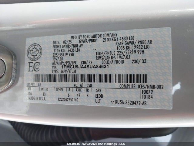 1FMCU9JA4SUA84621 Ford Escape Platinum