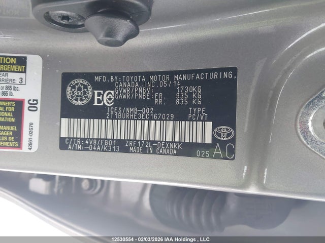 Aukcja sprzedaży 2014 Toyota Corolla L/le/le Pls/prm/s/s Pls, vin: 2T1BURHE3EC167029, numer aukcji: 12530554