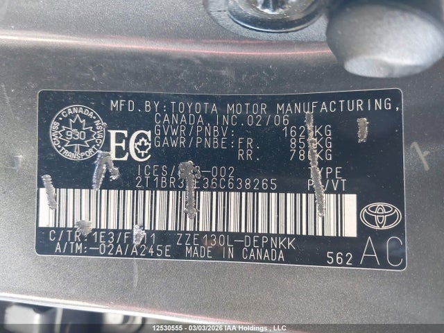 Aukcja sprzedaży 2006 Toyota Corolla Ce/le/sport, vin: 2T1BR32E36C638265, numer aukcji: 12530555
