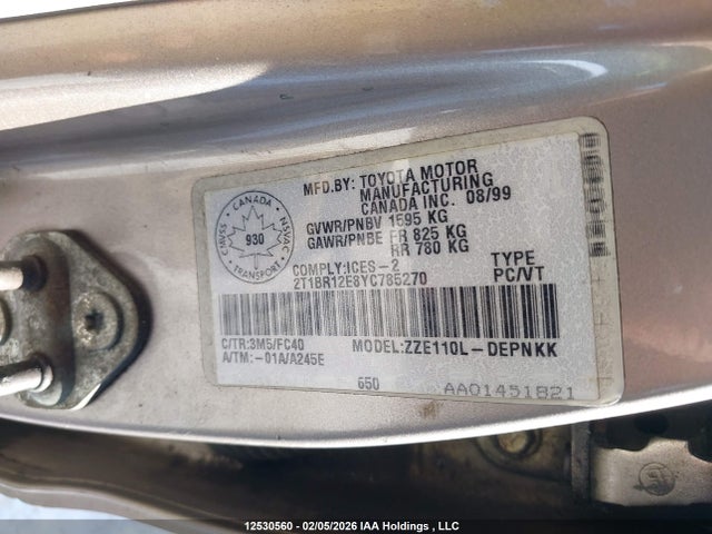 Продажа на аукционе авто 2000 Toyota Corolla, vin: 2T1BR12E8YC785270, номер лота: 12530560