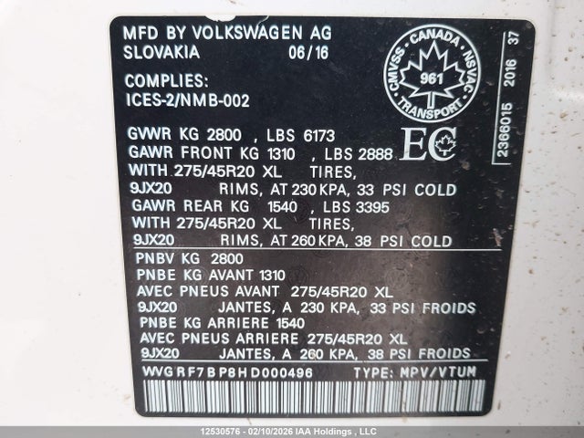 WVGRF7BP8HD000496 Volkswagen Touareg