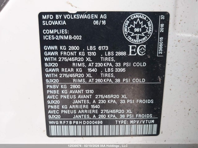 WVGRF7BP8HD000496 Volkswagen Touareg