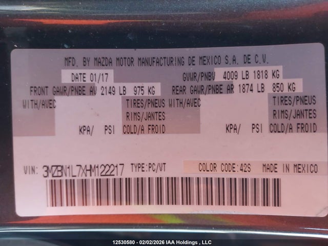 3MZBN1L7XHM122217 Mazda Mazda3 Gs