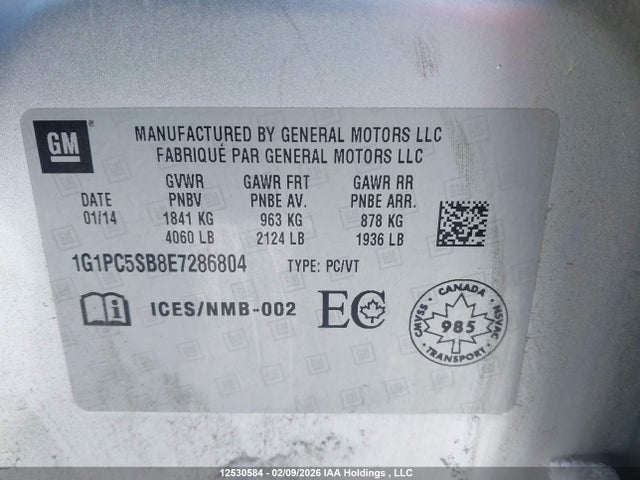 1G1PC5SB8E7286804 Chevrolet CRUZE LT