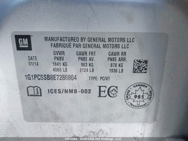 1G1PC5SB8E7286804 Chevrolet CRUZE LT