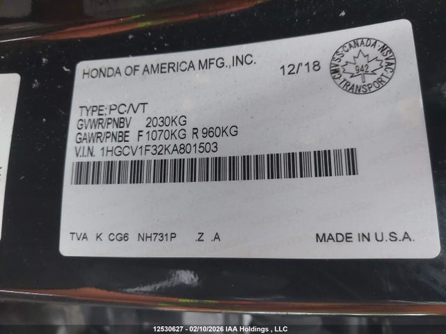 1HGCV1F32KA801503 Honda Accord Sport 1.5t