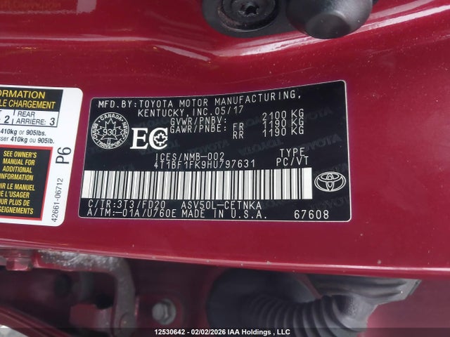 4T1BF1FK9HU797631 Toyota CAMRY LE