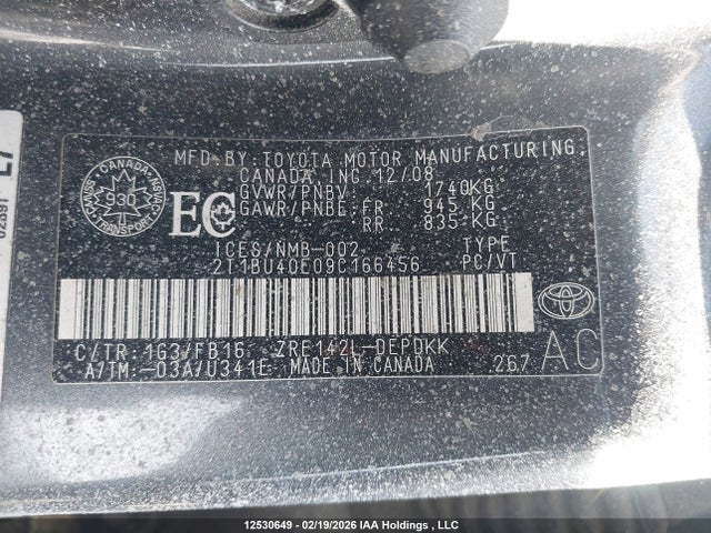 Aukcja sprzedaży 2009 Toyota Corolla, vin: 2T1BU40E09C166456, numer aukcji: 12530649