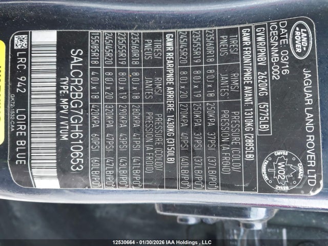 SALCR2BG7GH610653 Land Rover Discovery Sport Hse