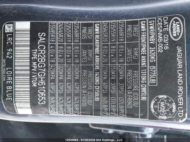 SALCR2BG7GH610653 Land Rover Discovery Sport Hse