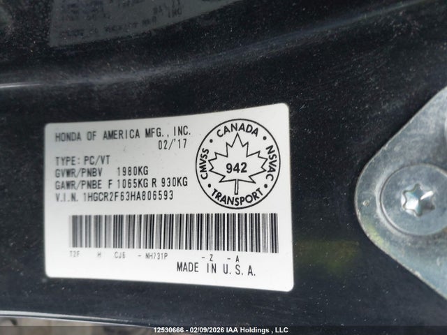 1HGCR2F63HA806593 Honda Accord Sport