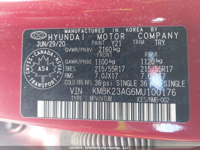 KM8K23AG6MU100176 Hyundai Kona Sel