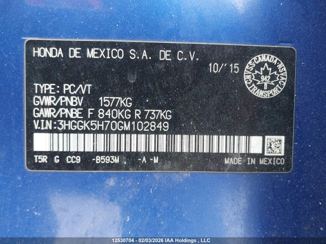 3HGGK5H70GM102849 Honda Fit