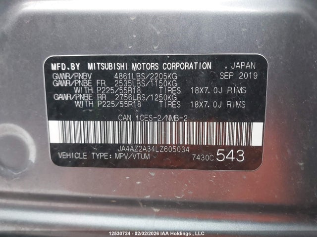 JA4AZ2A34LZ605034 Mitsubishi Outlander Es/ex/ex-l