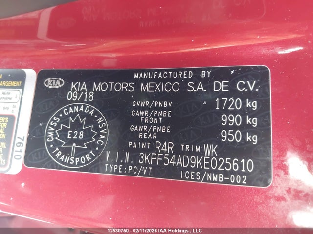 3KPF54AD9KE025610 KIA Forte Ex/ex Limited/ex Premium/ex+
