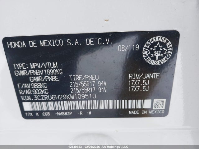 3CZRU6H29KM109510 Honda HR-V SPORT