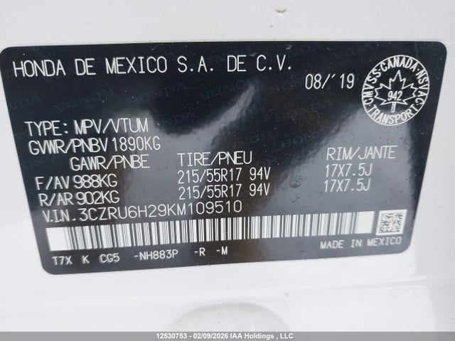3CZRU6H29KM109510 Honda HR-V SPORT