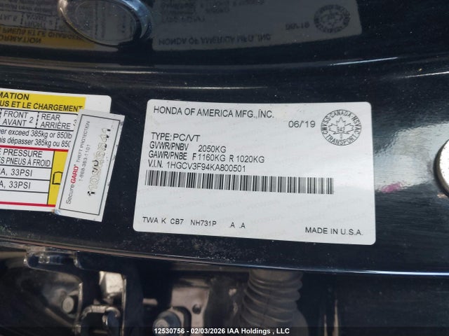1HGCV3F94KA800501 Honda Accord Hybrid Touring