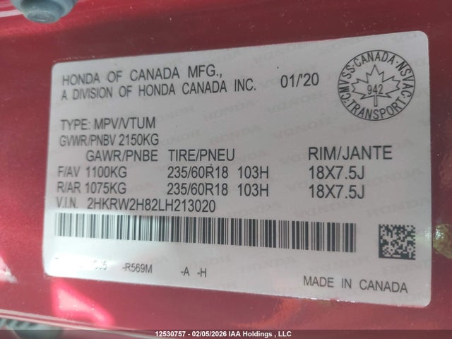 2HKRW2H82LH213020 Honda CR-V EXL