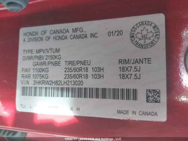 2HKRW2H82LH213020 Honda CR-V EXL