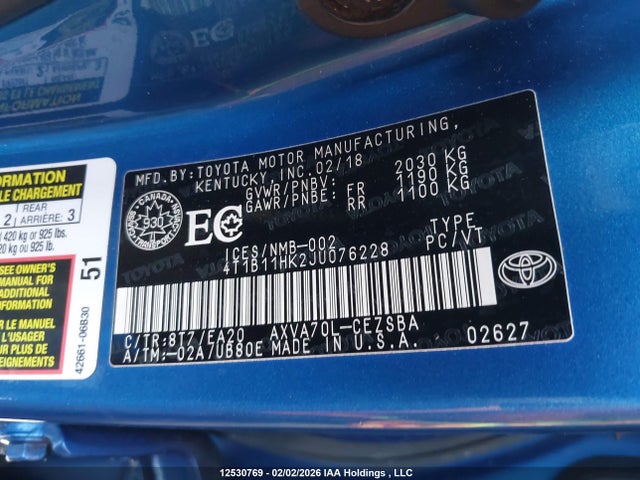 4T1B11HK2JU076228 Toyota CAMRY SE