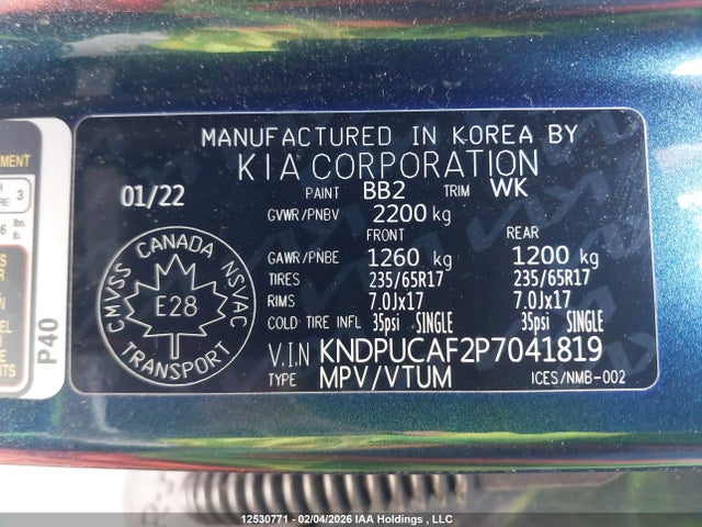 KNDPUCAF2P7041819 KIA Sportage Lx/x-line