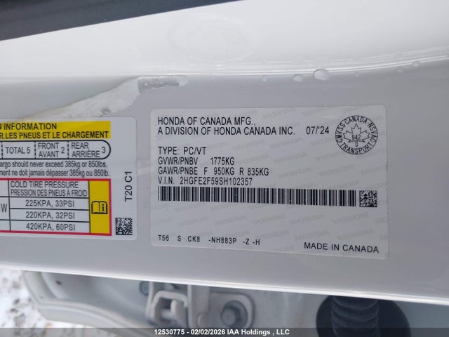Aukcja sprzedaży 2025 Honda Civic Sport, vin: 2HGFE2F59SH102357, numer aukcji: 12530775