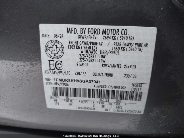 1FMUK8KH9SGA37941 Ford Explorer St-line