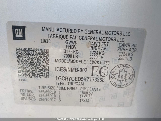 1GCRYGED5KZ173368 Chevrolet Silverado 1500 Ltz