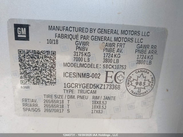 1GCRYGED5KZ173368 Chevrolet Silverado 1500 Ltz