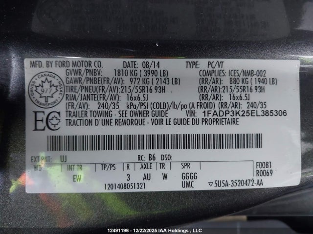 1FADP3K25EL385306 Ford FOCUS SE