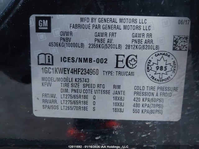 1GC1KWEY4HF234960 Chevrolet Silverado 2500hd Ltz