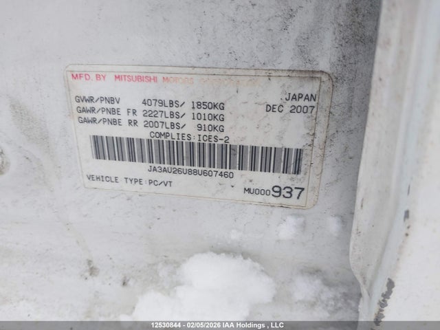 12530844 :رقم المزاد ، JA3AU26U88U607460 vin ، 2008 Mitsubishi Lancer Es مزاد بيع