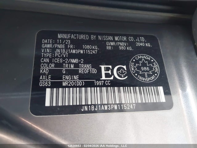 JN1BJ1AW3PW115247 Nissan Qashqai S