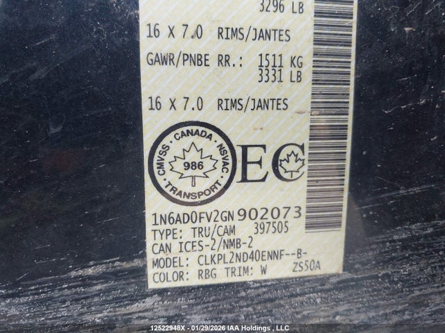 1N6AD0FV2GN902073 Nissan Frontier Sl/sv